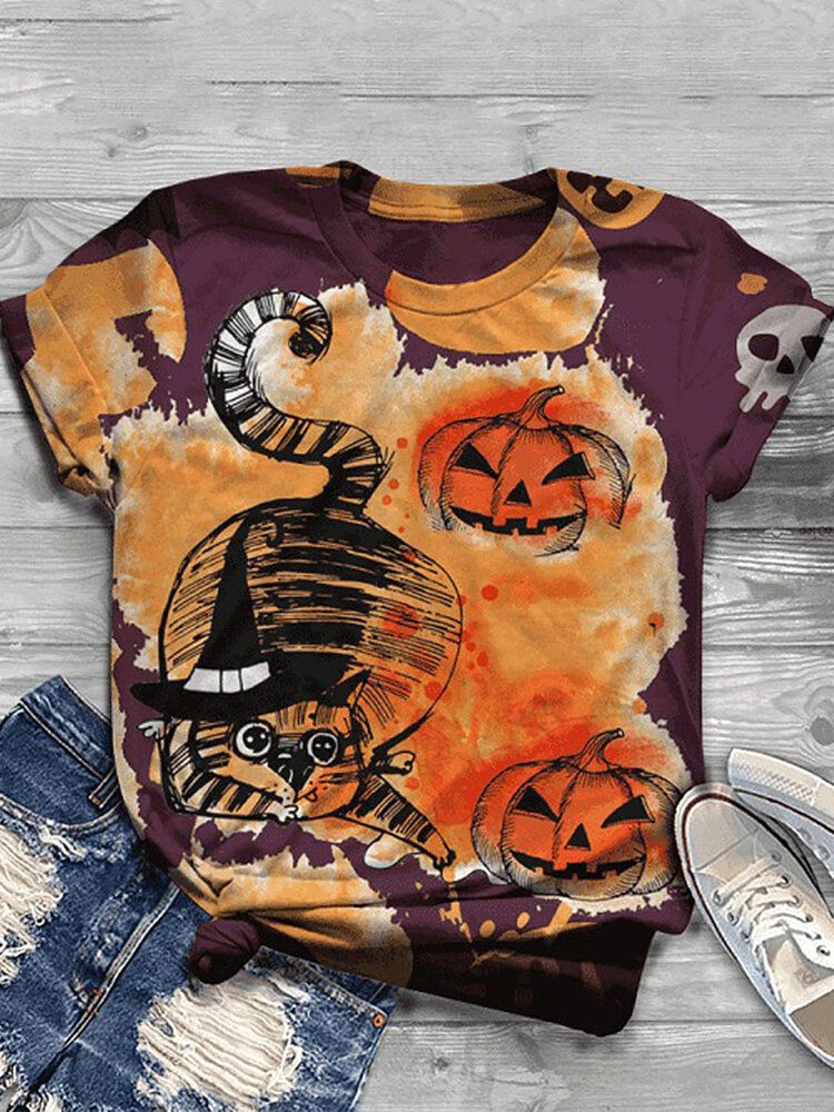 Kvinnor Halloween Funny Pumpa Print Casual Kortärmade T-shirts