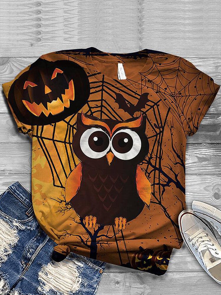 Kvinnor Halloween Funny Pumpa Print Casual Kortärmade T-shirts