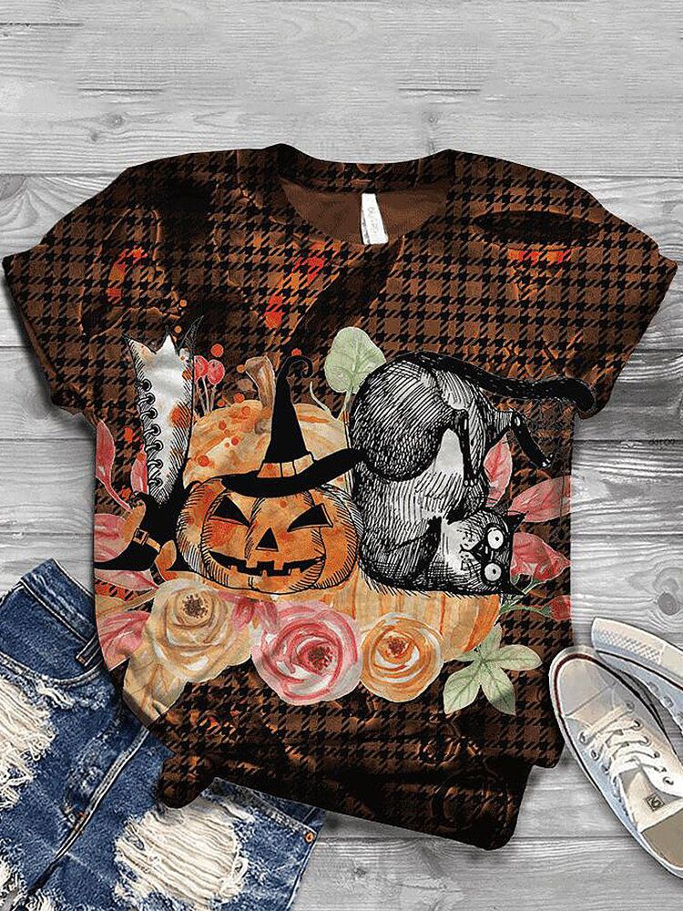 Kvinnor Halloween Funny Pumpa Print Casual Kortärmade T-shirts