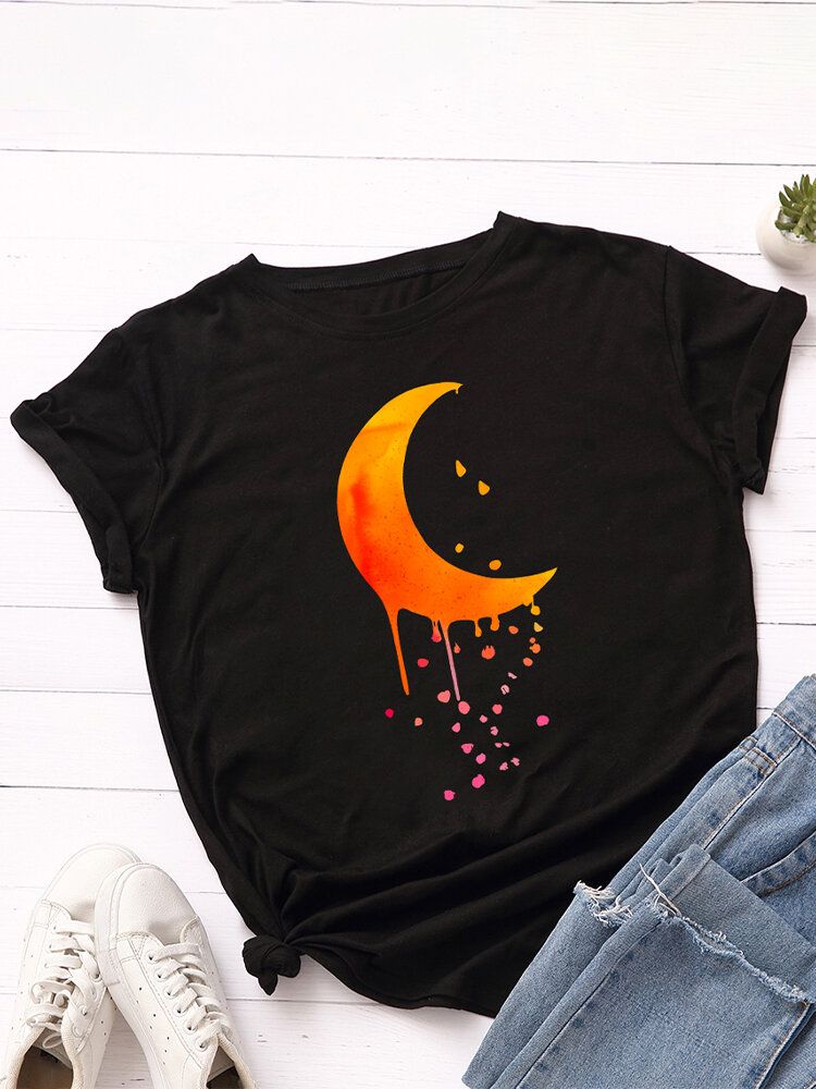 Kvinnor Moon Graphics Rundhalsad Casual Kortärmade T-shirts