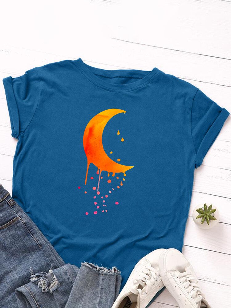 Kvinnor Moon Graphics Rundhalsad Casual Kortärmade T-shirts