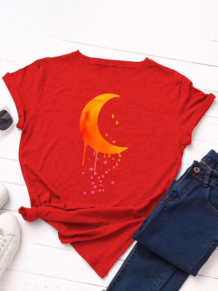 Kvinnor Moon Graphics Rundhalsad Casual Kortärmade T-shirts