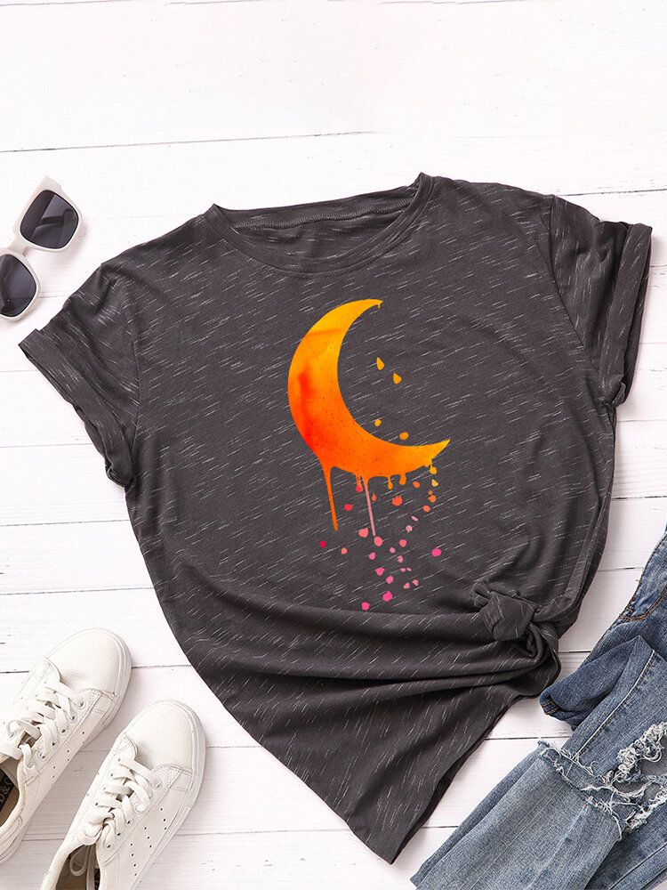 Kvinnor Moon Graphics Rundhalsad Casual Kortärmade T-shirts