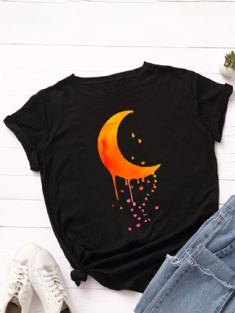 Kvinnor Moon Graphics Rundhalsad Casual Kortärmade T-shirts