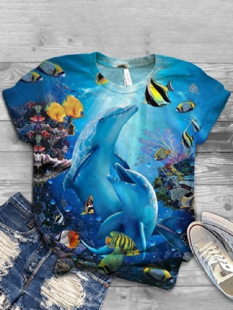 Kvinnor Ocean Whale Print O-ringad Casual Kortärmade T-shirts