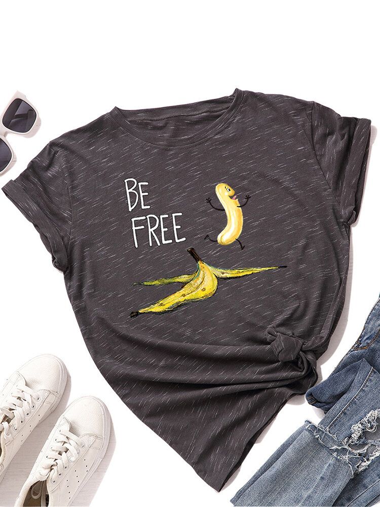 Kvinnor Rolig Banana Letter Print Rundhalsad Casual Kortärmade T-shirts