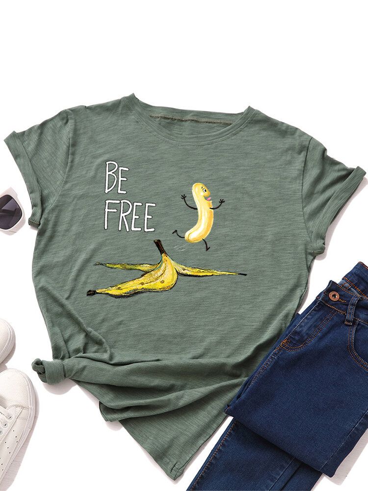 Kvinnor Rolig Banana Letter Print Rundhalsad Casual Kortärmade T-shirts