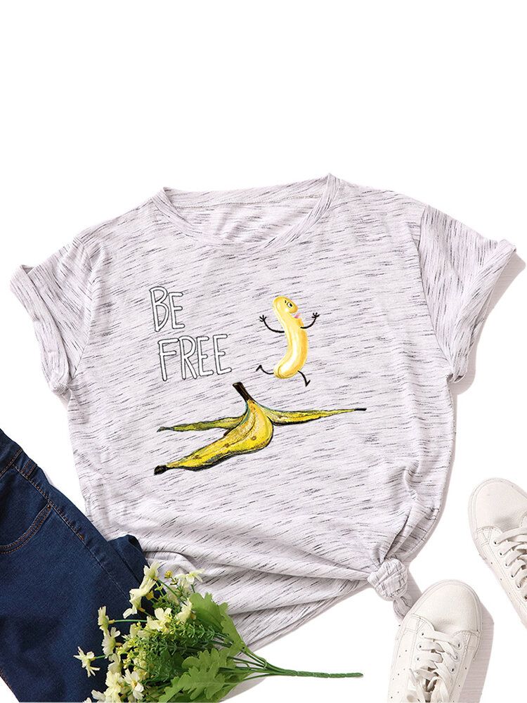 Kvinnor Rolig Banana Letter Print Rundhalsad Casual Kortärmade T-shirts