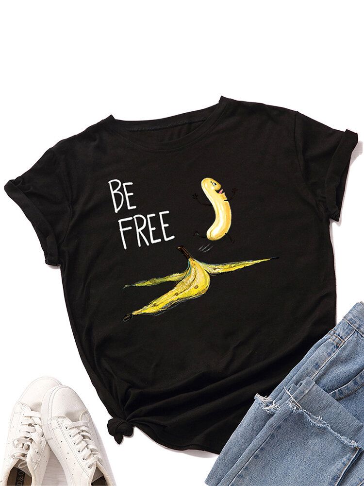 Kvinnor Rolig Banana Letter Print Rundhalsad Casual Kortärmade T-shirts