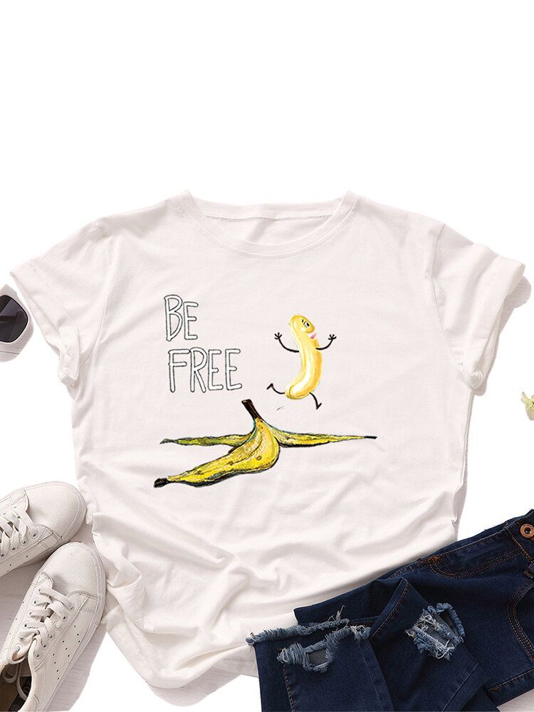 Kvinnor Rolig Banana Letter Print Rundhalsad Casual Kortärmade T-shirts