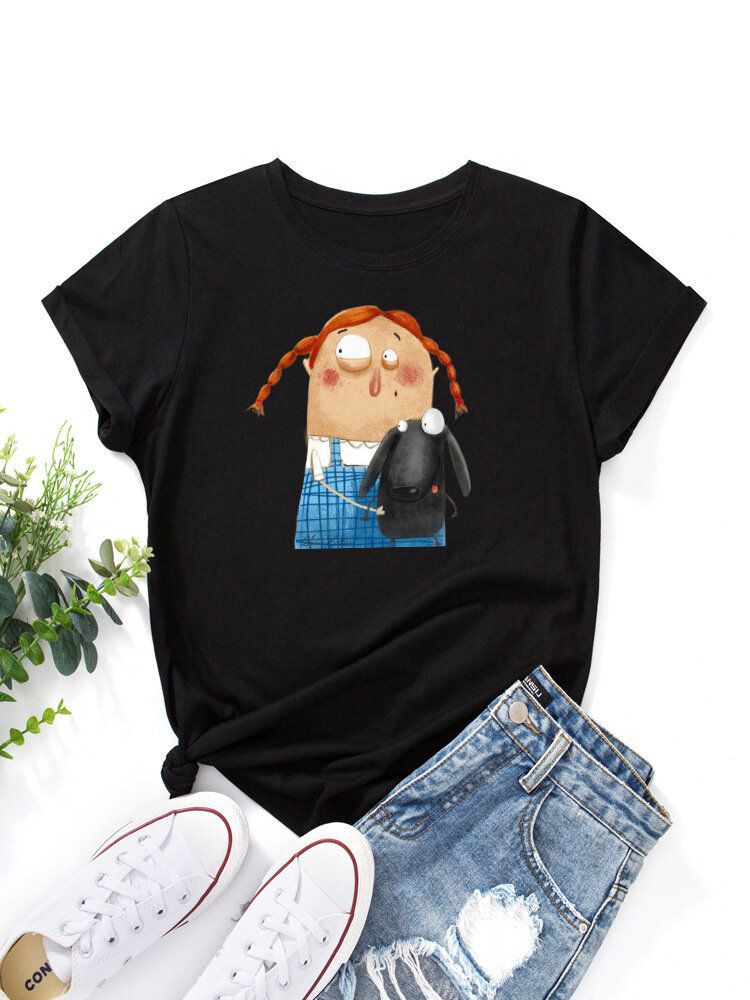 Kvinnor Tecknad Figur Djur Grafisk Rundhalsad Casual Kortärmade T-shirts