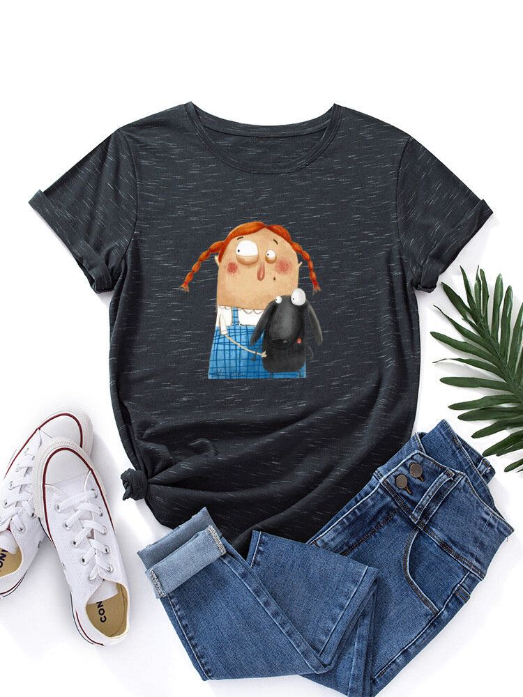 Kvinnor Tecknad Figur Djur Grafisk Rundhalsad Casual Kortärmade T-shirts