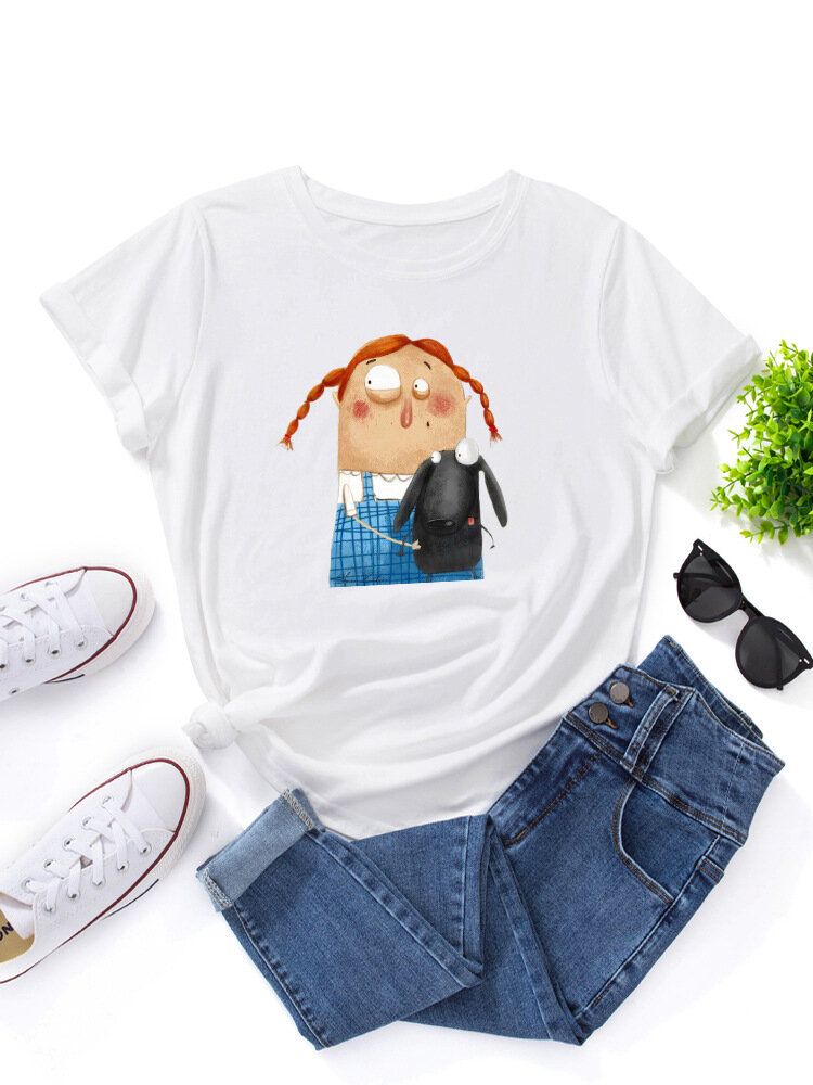 Kvinnor Tecknad Figur Djur Grafisk Rundhalsad Casual Kortärmade T-shirts