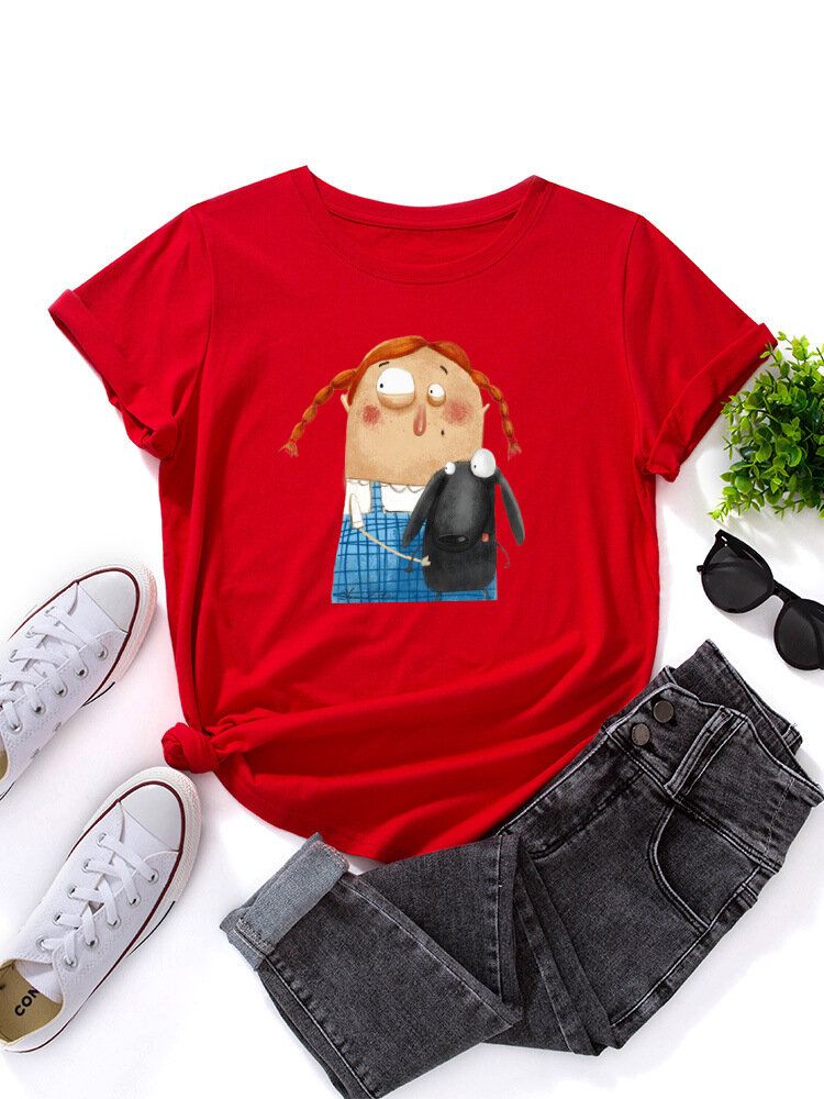 Kvinnor Tecknad Figur Djur Grafisk Rundhalsad Casual Kortärmade T-shirts