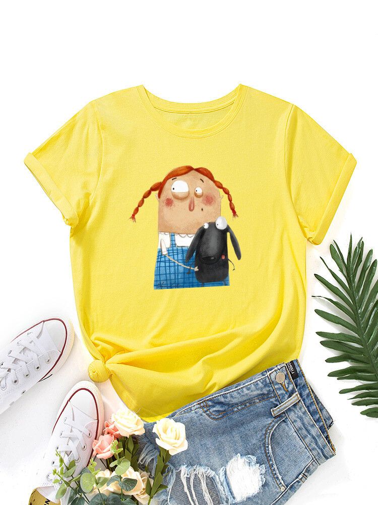 Kvinnor Tecknad Figur Djur Grafisk Rundhalsad Casual Kortärmade T-shirts