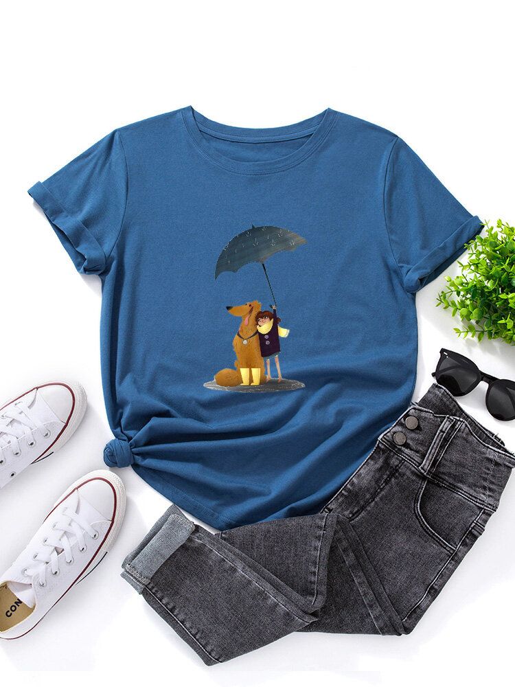 Kvinnor Tecknad Hund Och Figur Grafisk O-ringad Kortärmad Casual T-shirts