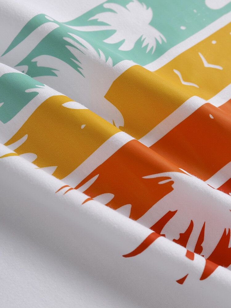 Män Bomull Letter Coconut Tree Hawaii Alla Matchade Hudvänliga T-shirts Med Rund Hals