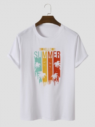 Män Bomull Letter Coconut Tree Hawaii Alla Matchade Hudvänliga T-shirts Med Rund Hals