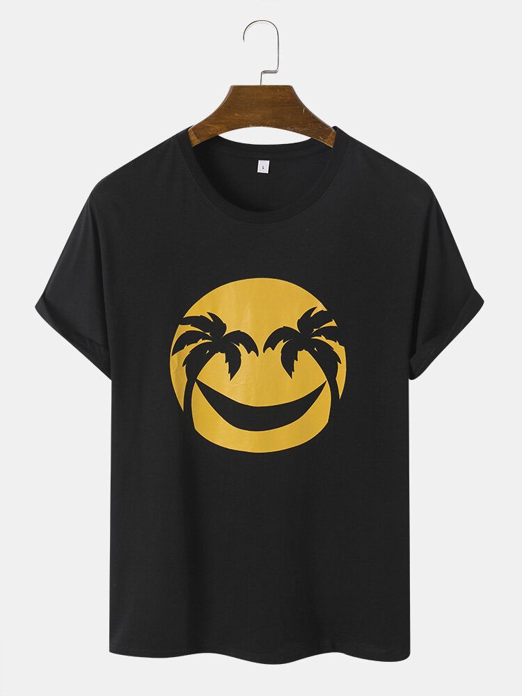 Män Bomull Smile Face Print Graceful Leisure Alla Matchade T-shirts