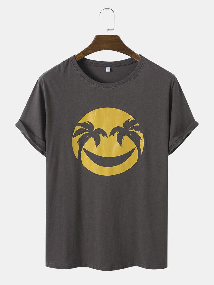 Män Bomull Smile Face Print Graceful Leisure Alla Matchade T-shirts