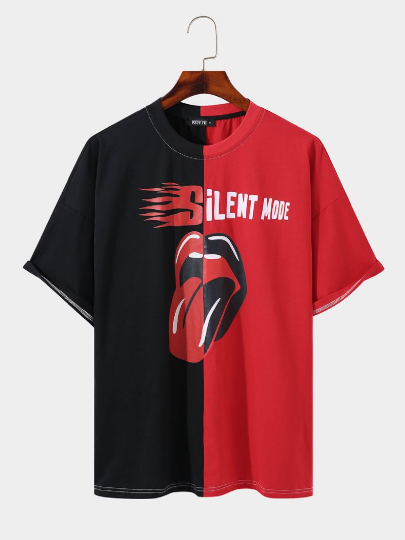 Män Color Block Lip And Flame Print Two Tone Letter Graffiti Casual T-shirt