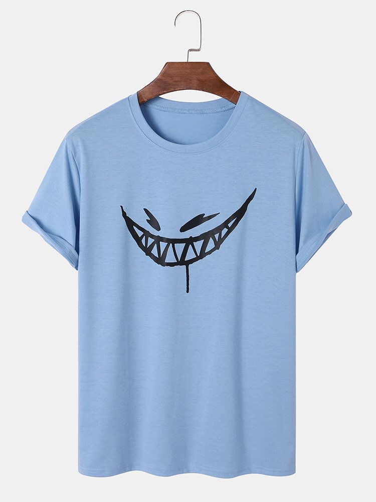 Män Evils Smile Print Hemmanschett Alla Matchade Hudvänliga T-shirts Med Rund Hals