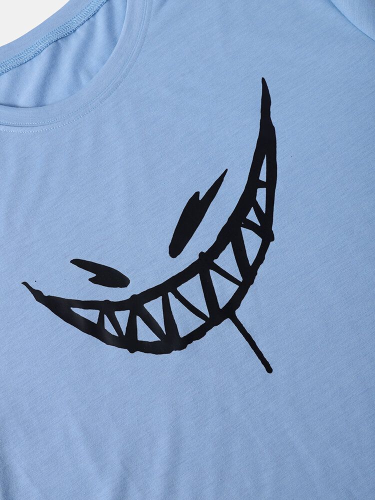 Män Evils Smile Print Hemmanschett Alla Matchade Hudvänliga T-shirts Med Rund Hals