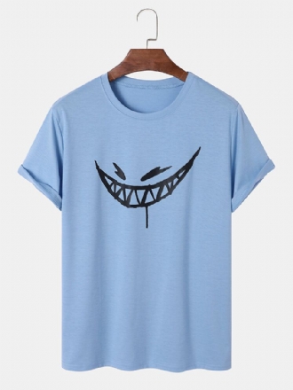 Män Evils Smile Print Hemmanschett Alla Matchade Hudvänliga T-shirts Med Rund Hals