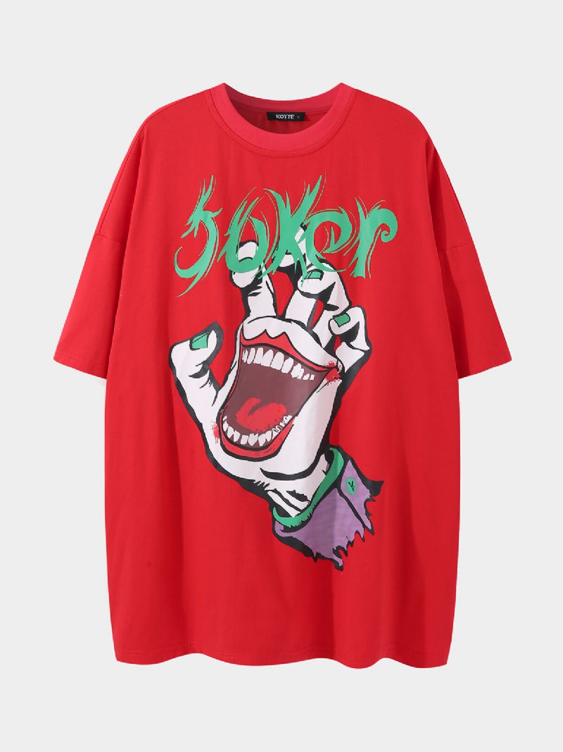 Män Färgglada Hand-och Clowntryck Loose Fit Mjuk Andas T-shirt