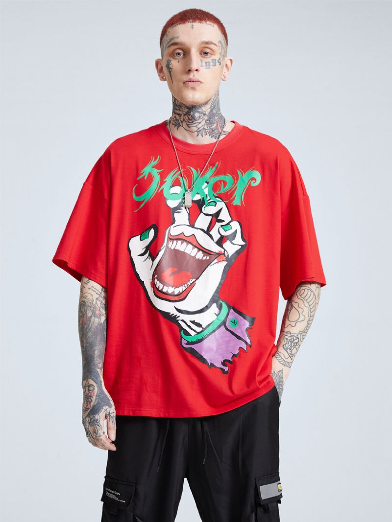 Män Färgglada Hand-och Clowntryck Loose Fit Mjuk Andas T-shirt