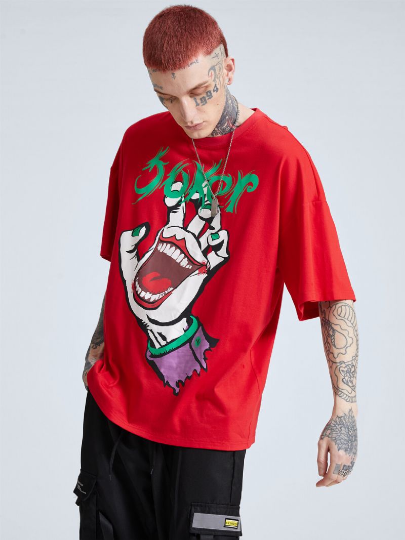 Män Färgglada Hand-och Clowntryck Loose Fit Mjuk Andas T-shirt