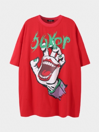 Män Färgglada Hand-och Clowntryck Loose Fit Mjuk Andas T-shirt