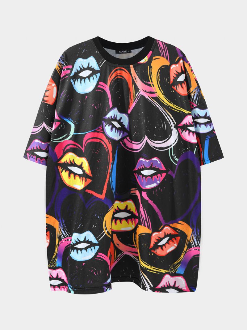 Män Heart Lip All Over Print Supermjuk Hudvänlig Fritid Kortärmad T-shirt