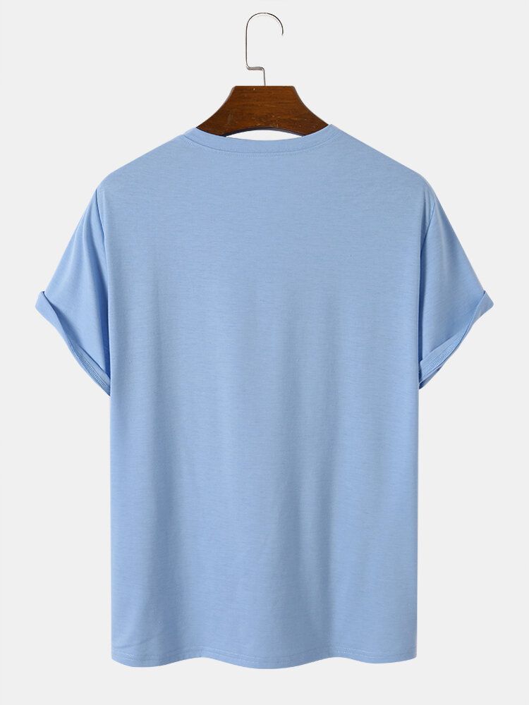 Män Letter Icon Print Kortärmad Alla Matchade Hudvänliga T-shirts Med Rund Hals