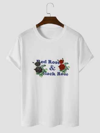 Män Letter Rose Print Graceful All Matched Hud Friendly T-shirts Med Rund Hals