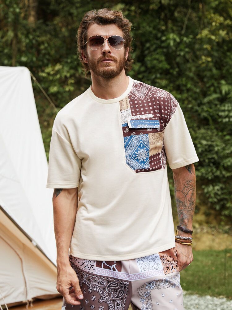 Män Paisley Patchwork Stitching Fritid Alla Matchade T-shirts