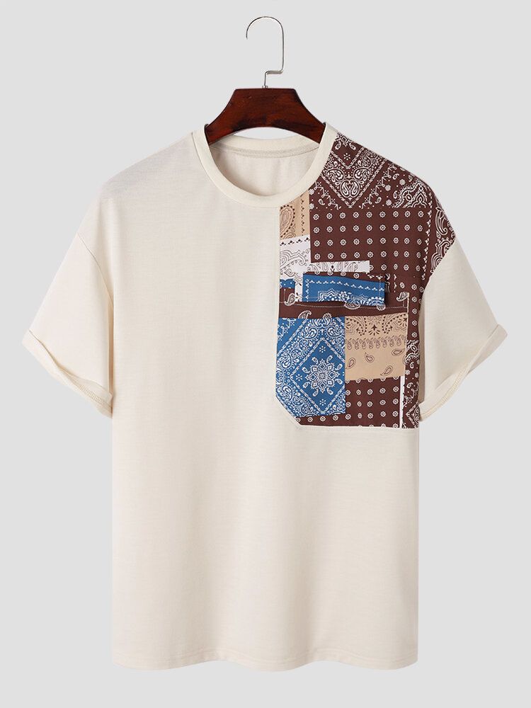 Män Paisley Patchwork Stitching Fritid Alla Matchade T-shirts