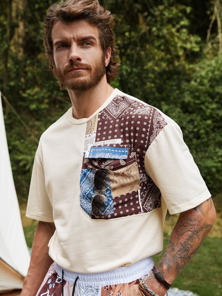 Män Paisley Patchwork Stitching Fritid Alla Matchade T-shirts