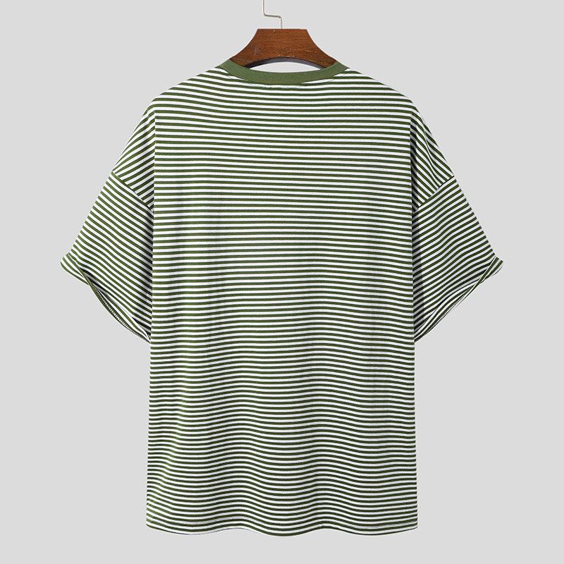 Män Pinstriped Crew Neck Halvärm Lös Casual T-shirts