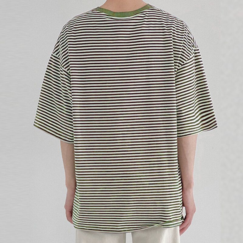 Män Pinstriped Crew Neck Halvärm Lös Casual T-shirts