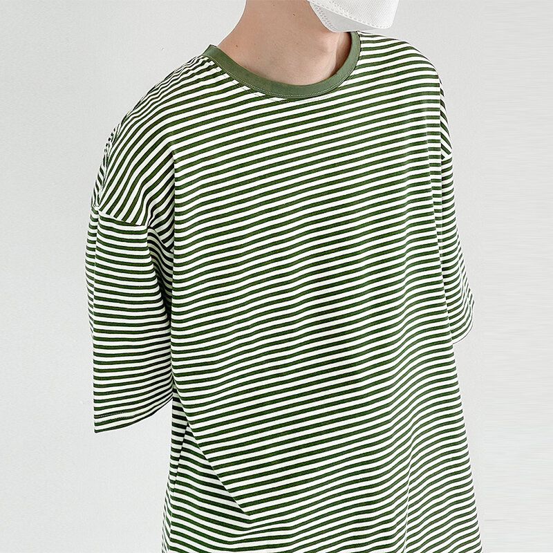 Män Pinstriped Crew Neck Halvärm Lös Casual T-shirts