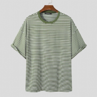 Män Pinstriped Crew Neck Halvärm Lös Casual T-shirts