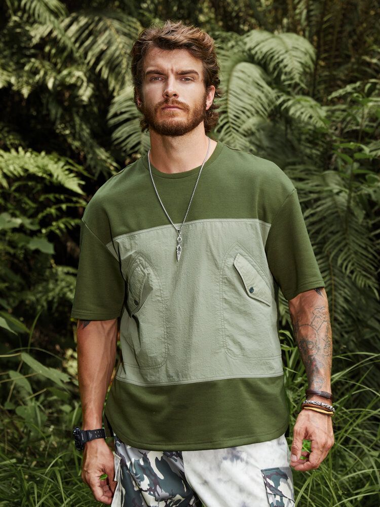 Män Platt Ficksömmar Colorblock Camping Soft Andas T-shirts