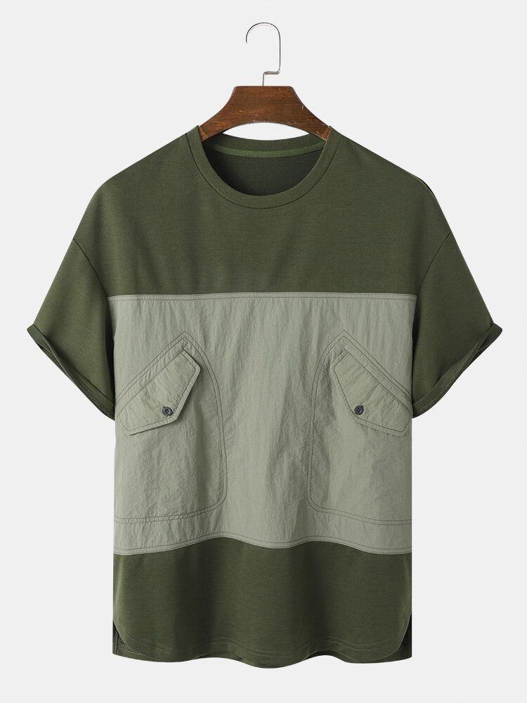 Män Platt Ficksömmar Colorblock Camping Soft Andas T-shirts