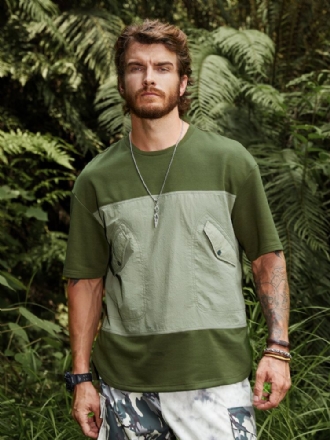 Män Platt Ficksömmar Colorblock Camping Soft Andas T-shirts