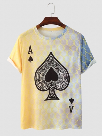 Män Poker Spade Ombre Print Hem Cuff Rundhals Casual T-shirt