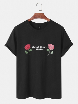 Män Rose Letter Graphic All Matchad Hudvänlig Fritid Kortärmad T-shirt