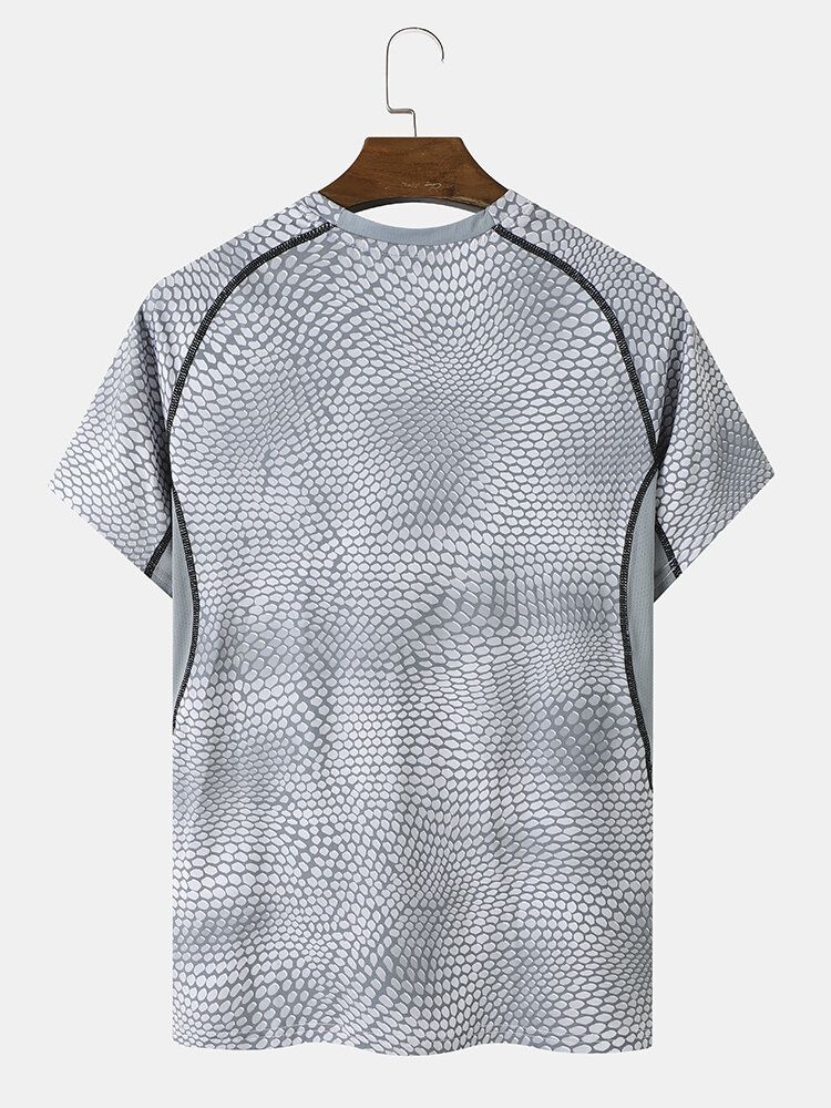 Män Snakes Skin Print High Elasticity Crew Neck Casual Kortärmade Mjuka T-shirts