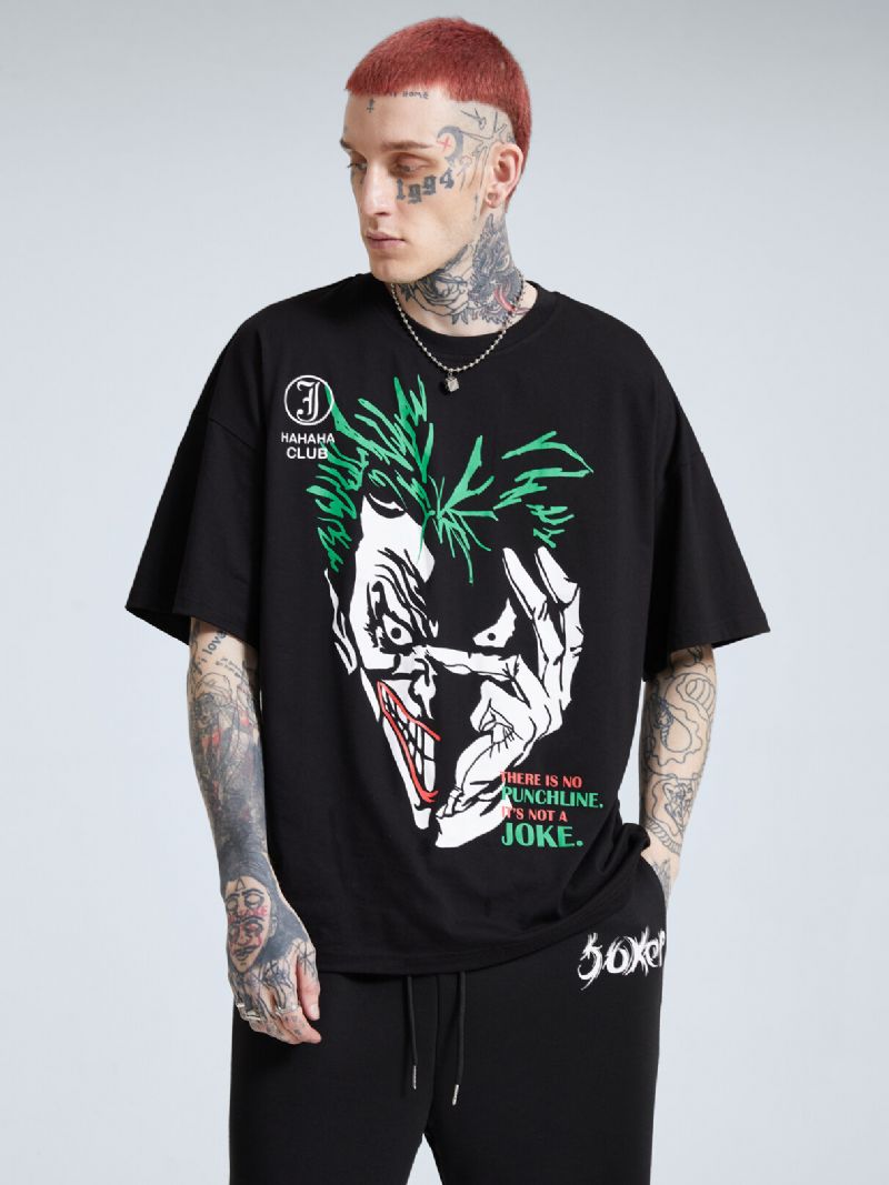 Män Vanlig Clown Och Gestuttryck Bokstav Mjuk Andas T-shirt