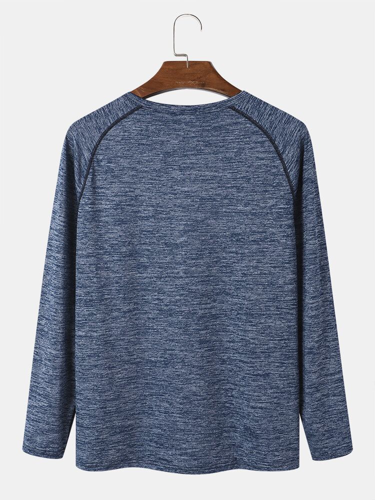 Män Vanlig Hög Elastisk Rundhals Casual Långärmade Mjuka T-shirts